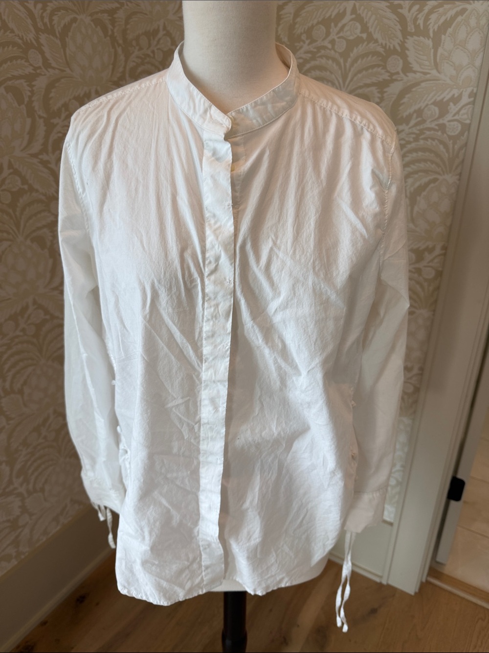 LOFT White Mandarin Collar Casual Button-Down Shirt